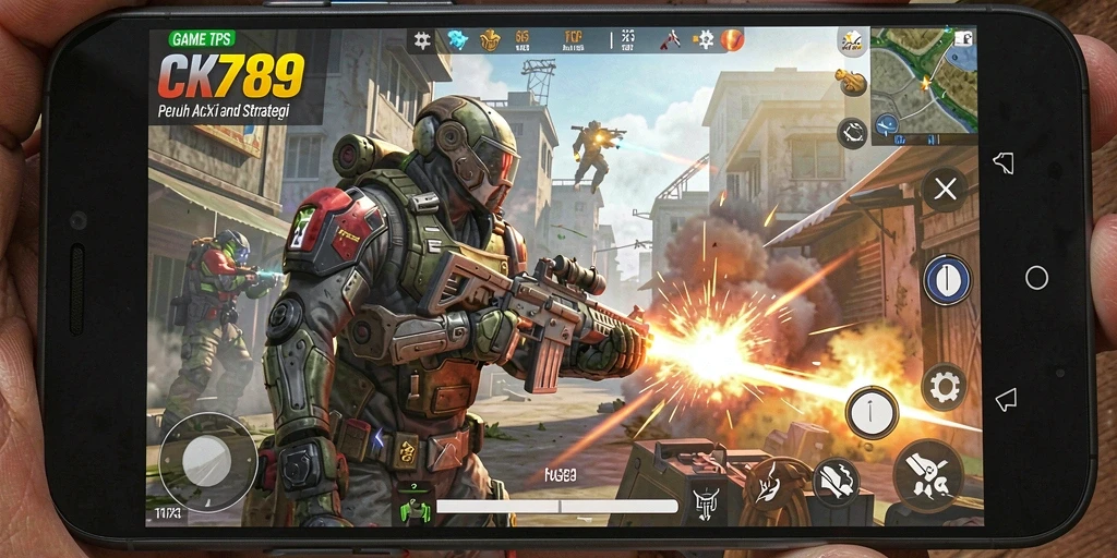 Gambar gameplay CK789 yang menunjukkan aksi tembak-menembak yang intens.
