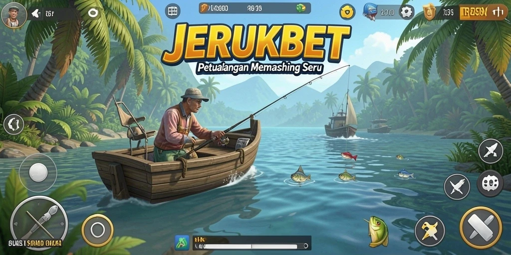 Gambar gameplay JERUKBET dengan aksi memancing yang seru.