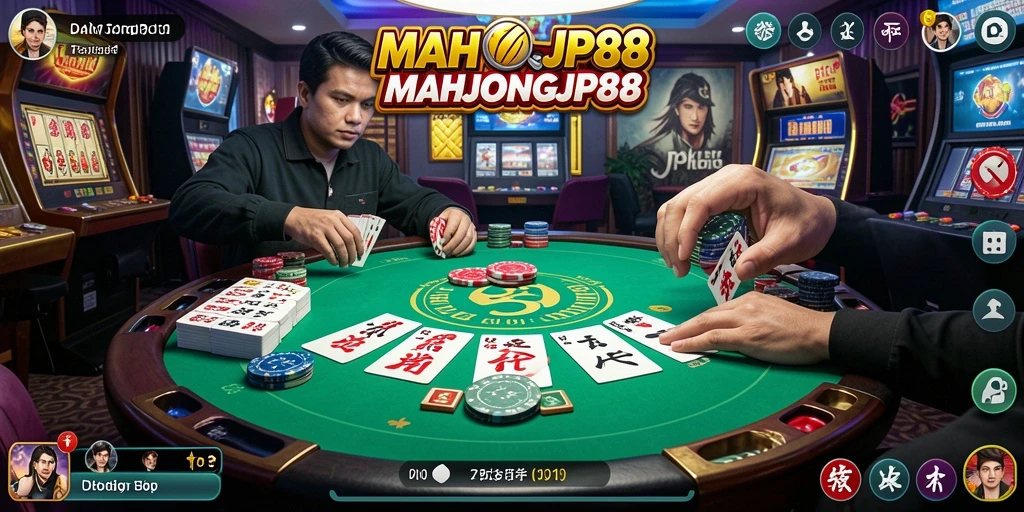 Screenshot dari gameplay seru di MAHJONGJP88 yang menunjukkan suasana Poker.