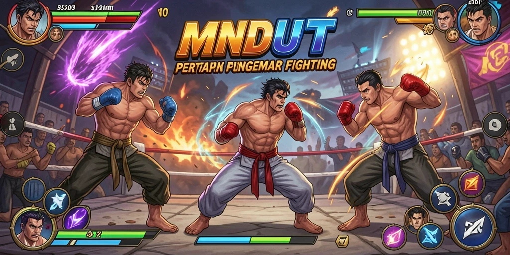 Screenshot gameplay MNDUIT menampilkan pertarungan seru dengan efek visual yang mengesankan.