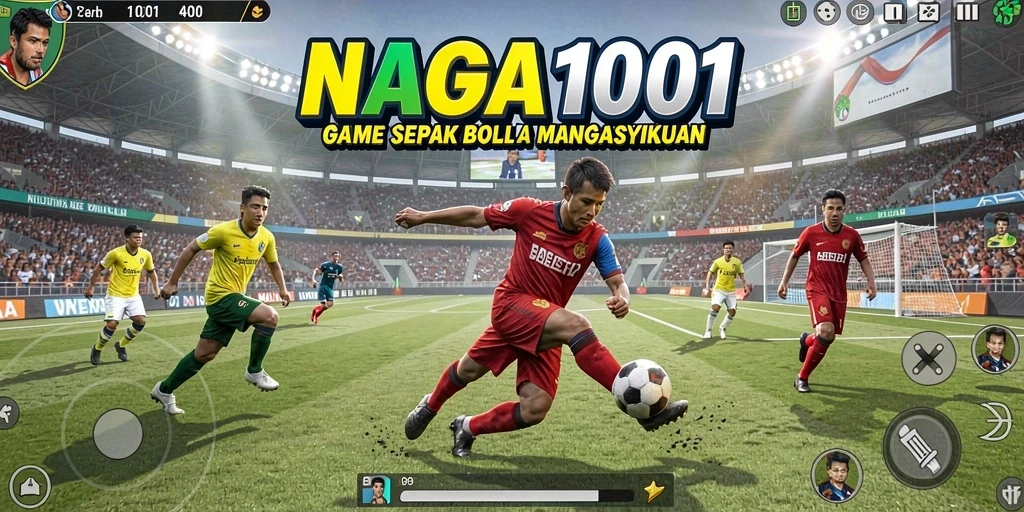 Tampilan gameplay seru NAGA1001 dengan aksi sepak bola yang mendebarkan.