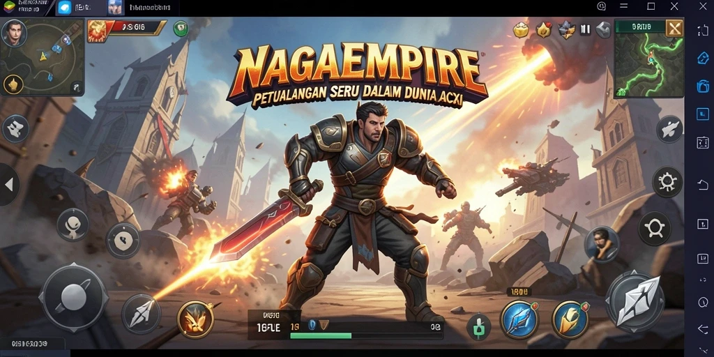 Screenshot utama menunjukkan pertarungan aksi yang mendebarkan di NAGAEMPIRE.