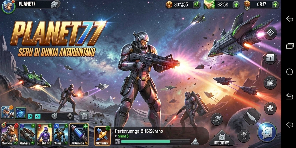 Tampilan gameplay PLANET77 dengan aksi pertarungan mendebarkan.