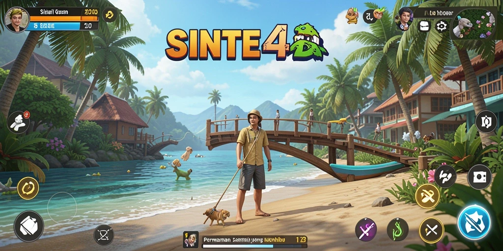 Tampilan gameplay SINTE4D yang ceria dan interaktif.