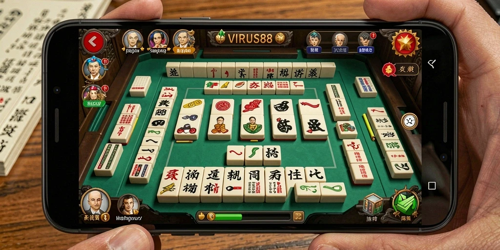 Screenshot gameplay VIRUS88 menampilkan serunya permainan Mahjong.